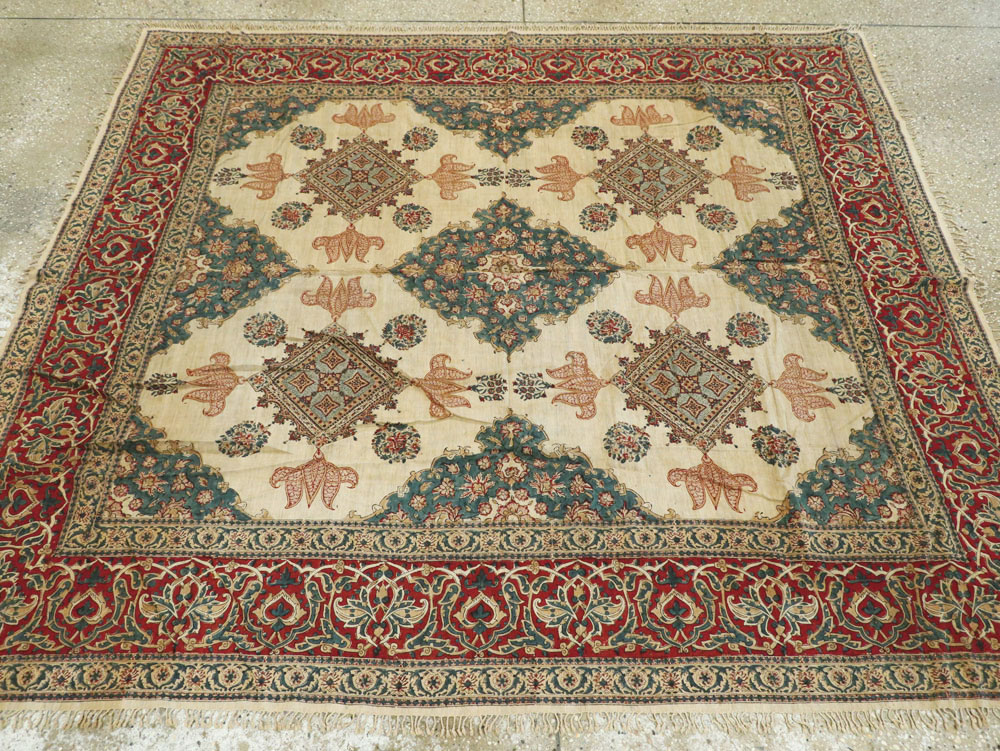 Vintage Persian Isfahan Ghalamkari Square Textile, No.26618 - Gss