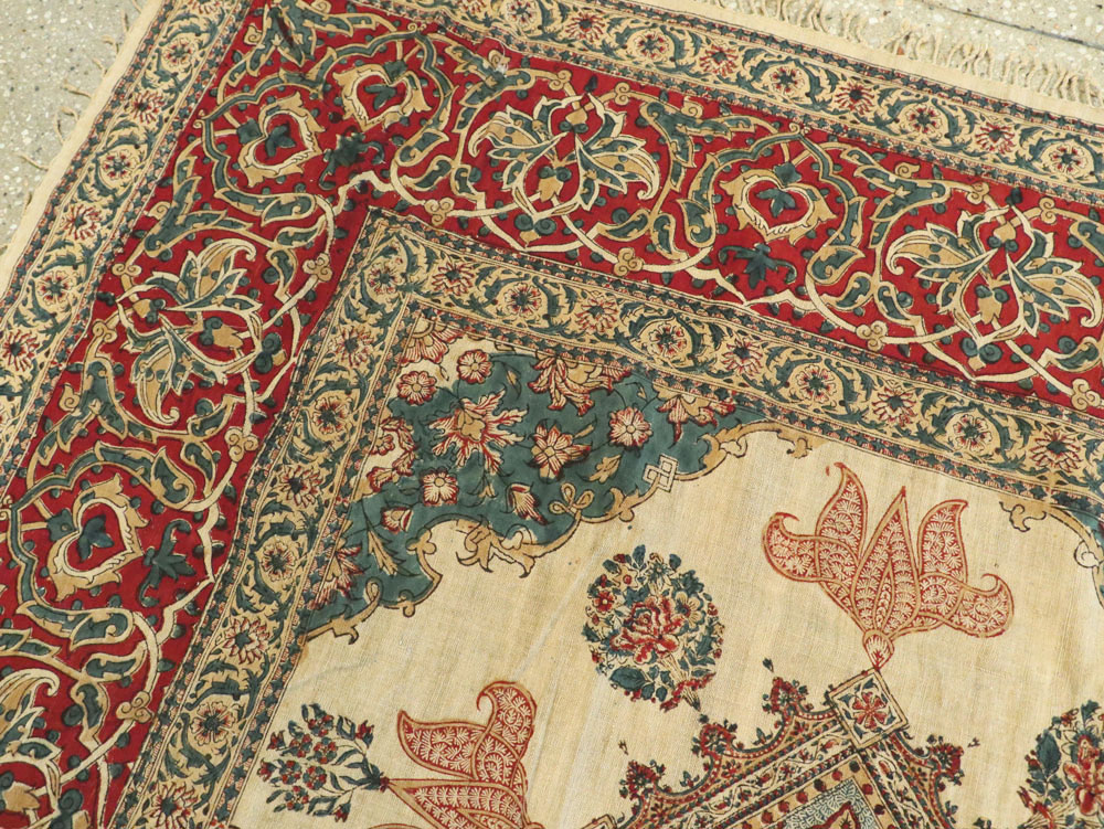 Vintage Persian Isfahan Ghalamkari Square Textile, No.26618 - Gss