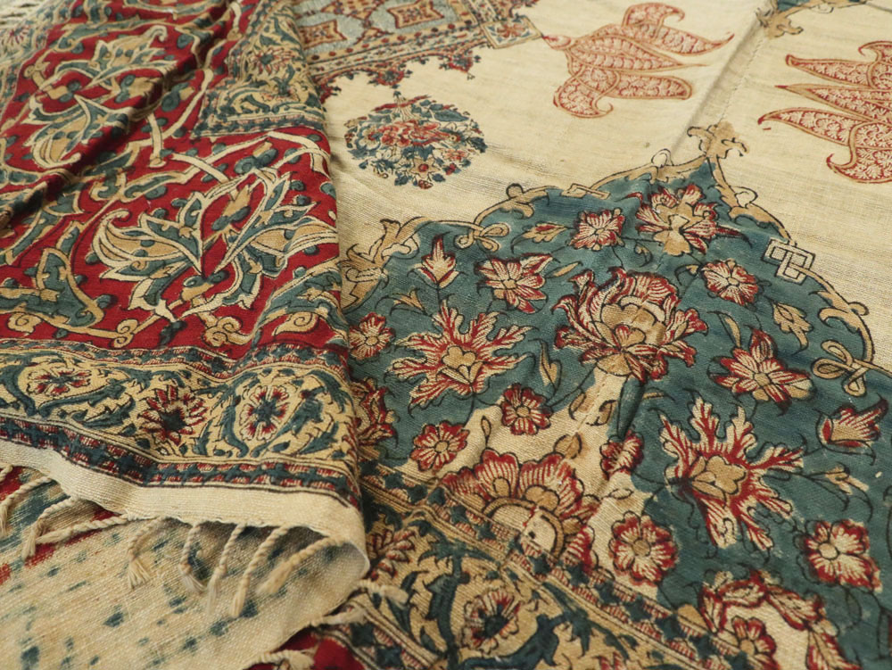 Vintage Persian Isfahan Ghalamkari Square Textile, No.26618 - Gss