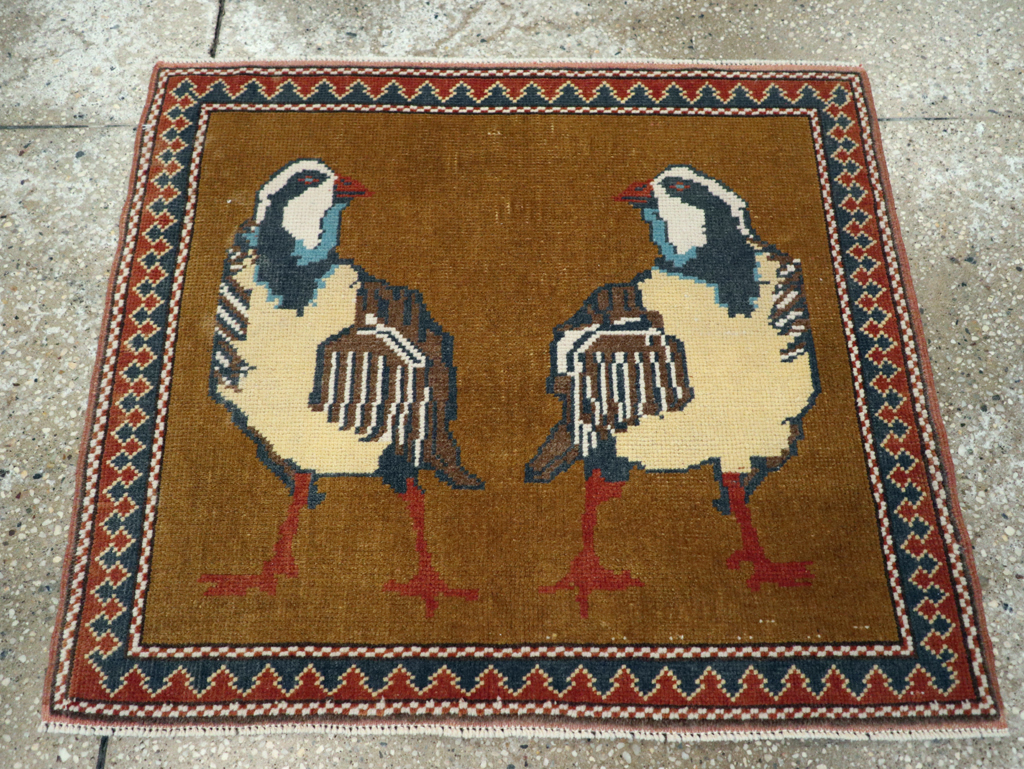 Vintage Turkish Anatolian Pictorial Square Throw Rug, No.26628 - Gss
