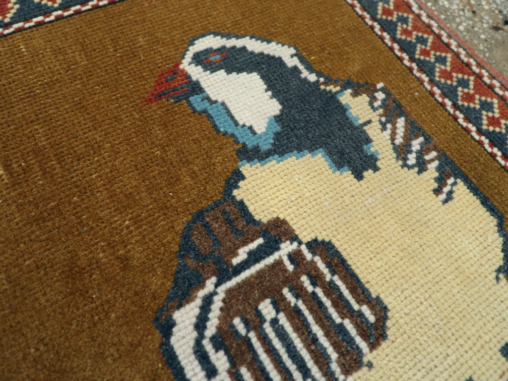 Vintage Turkish Anatolian Pictorial Square Throw Rug, No.26628 - Gss