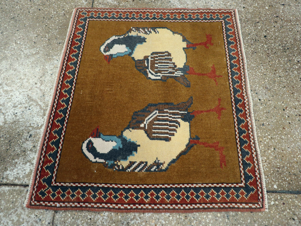 Vintage Turkish Anatolian Pictorial Square Throw Rug, No.26628 - Gss