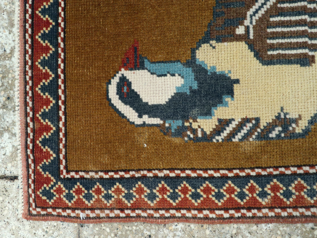 Vintage Turkish Anatolian Pictorial Square Throw Rug, No.26628 - Gss