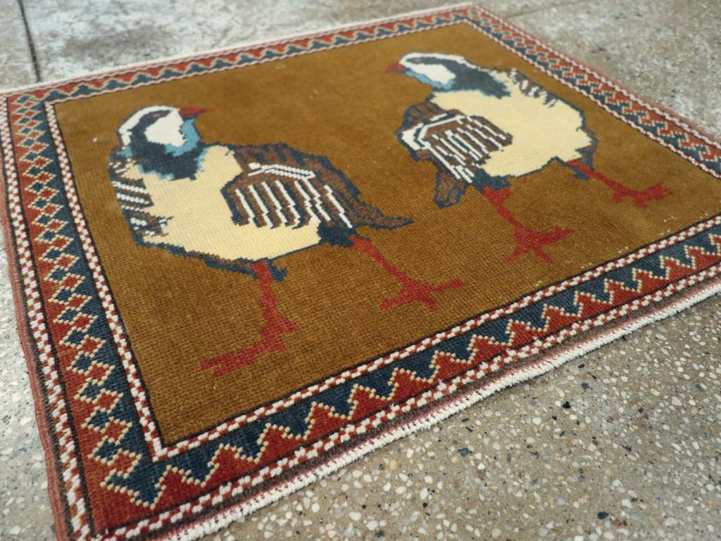 Vintage Turkish Anatolian Pictorial Square Throw Rug, No.26628 - Gss