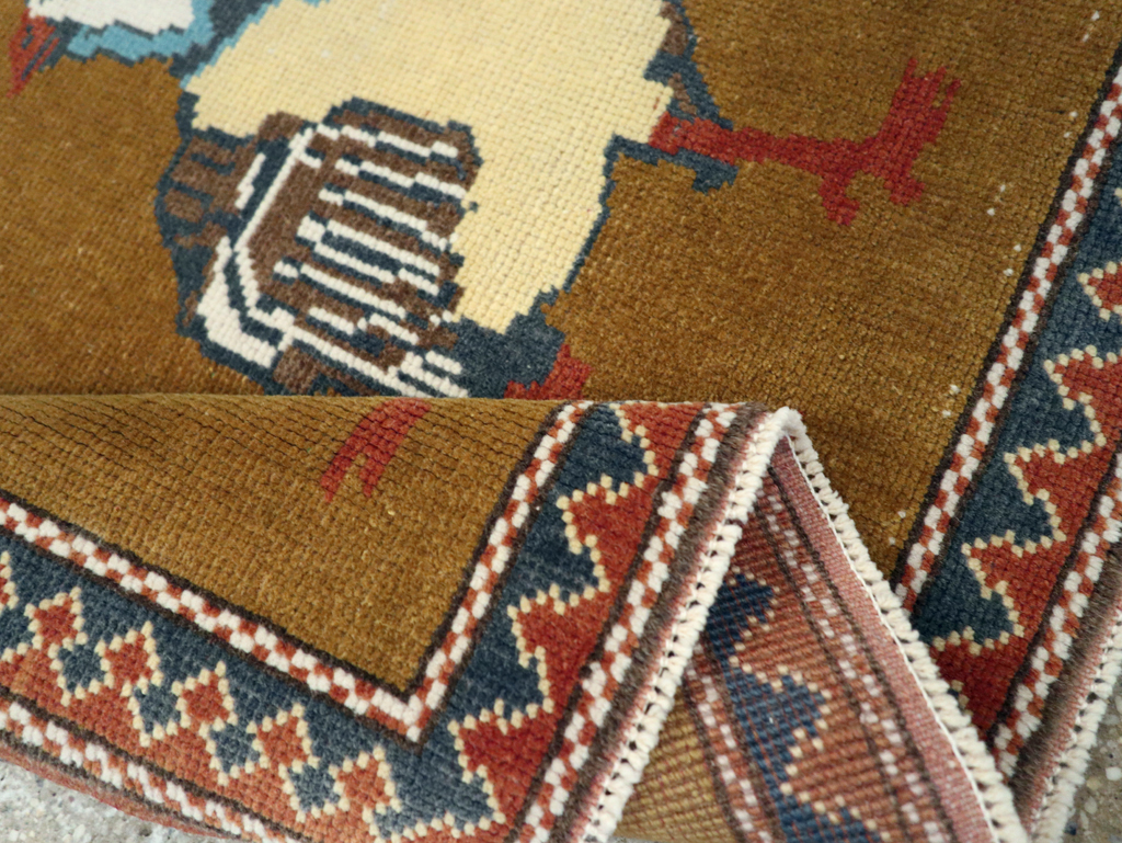 Vintage Turkish Anatolian Pictorial Square Throw Rug, No.26628 - Gss