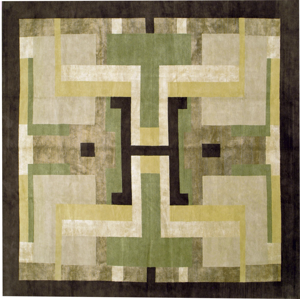 Modern Tibetan Art Deco Square Large Room Size Carpet Inspired By Edward McKnight Kauffer, No.26642 - Gss