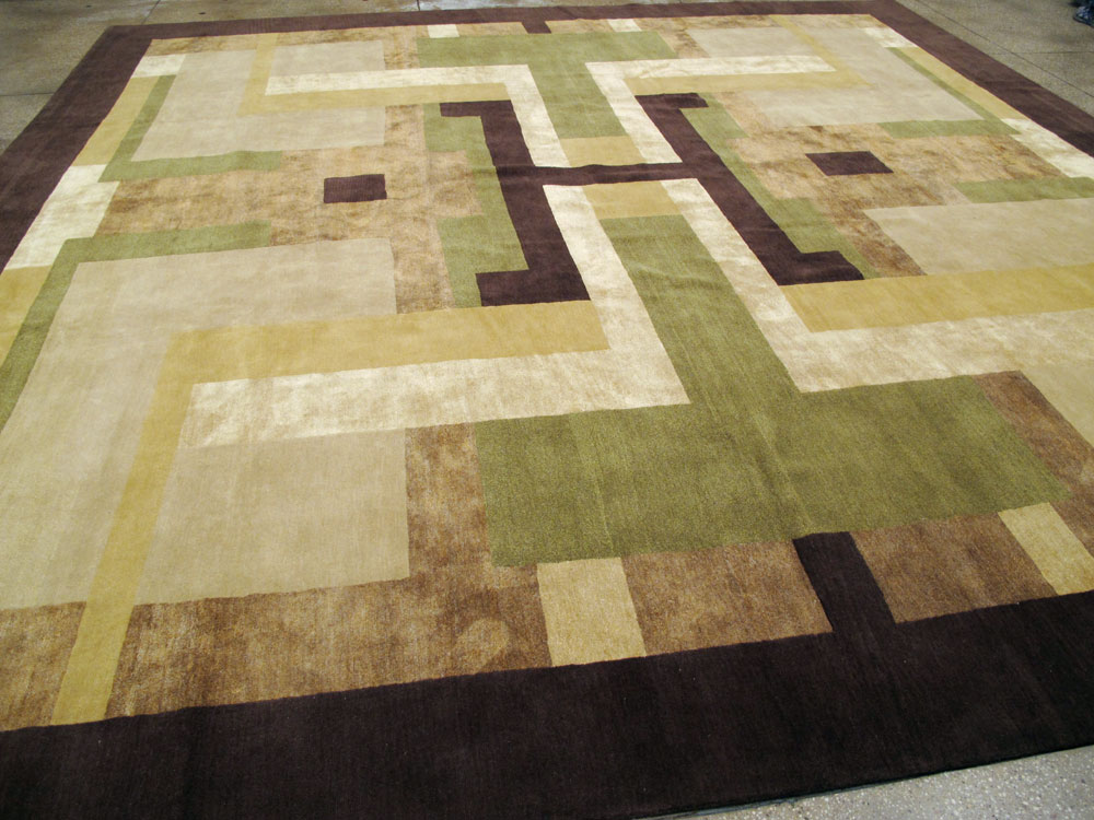 Modern Tibetan Art Deco Square Large Room Size Carpet Inspired By Edward McKnight Kauffer, No.26642 - Gss