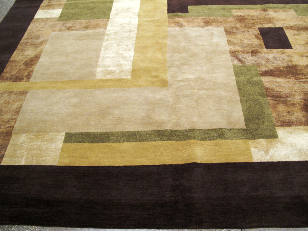 Modern Tibetan Art Deco Square Large Room Size Carpet Inspired By Edward McKnight Kauffer, No.26642 - Gss