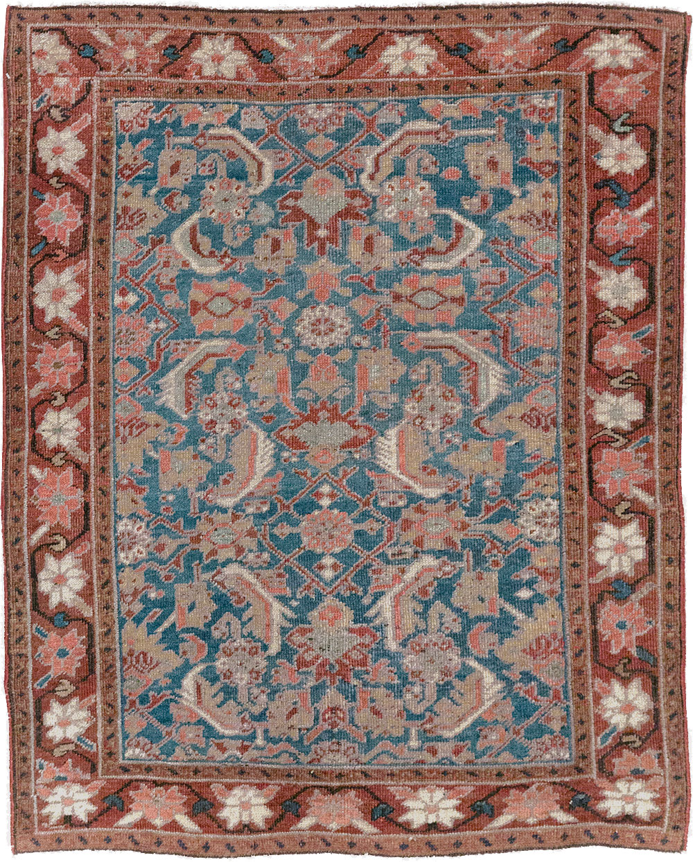 Antique Persian Heriz Throw Rug, No.26667 - Gss