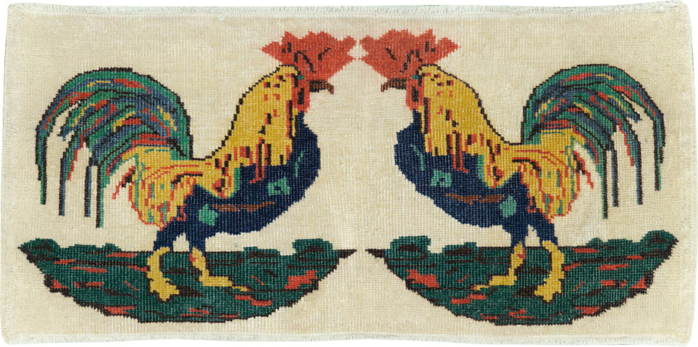 Vintage Turkish Anatolian Pictorial Throw Rug, No.26670 - Gss