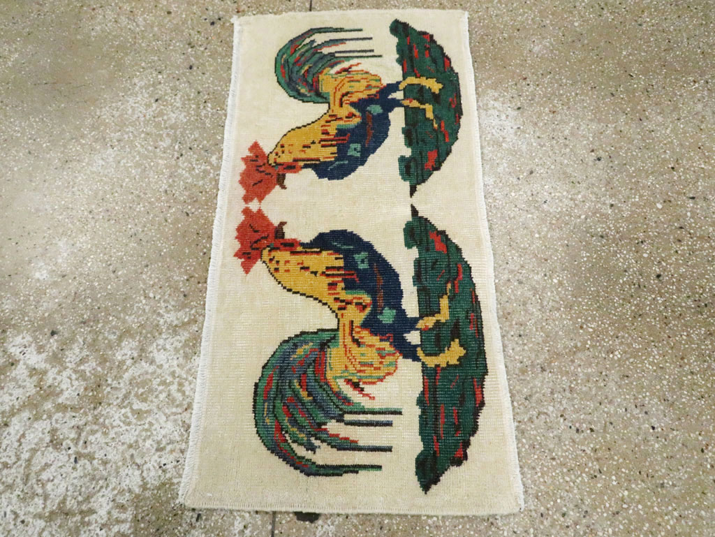 Vintage Turkish Anatolian Pictorial Throw Rug, No.26670 - Gss