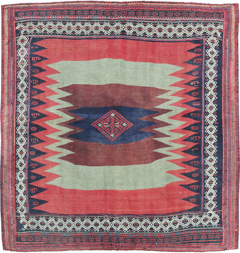 Vintage Persian Shiraz Flatweave Kilim Square Accent Rug, No.26679 - Gss