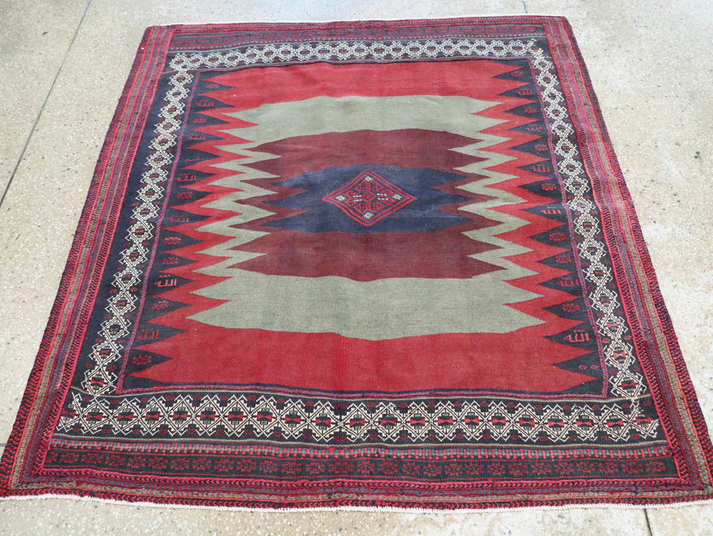 Vintage Persian Shiraz Flatweave Kilim Square Accent Rug, No.26679 - Gss