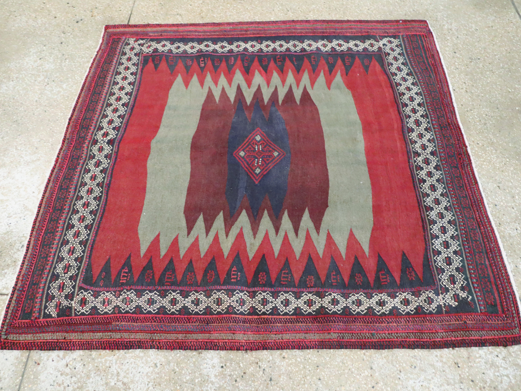 Vintage Persian Shiraz Flatweave Kilim Square Accent Rug, No.26679 - Gss