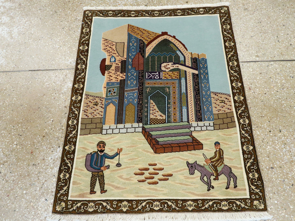 Vintage Persian Tabriz Pictorial Rug, No.26682 - Gss