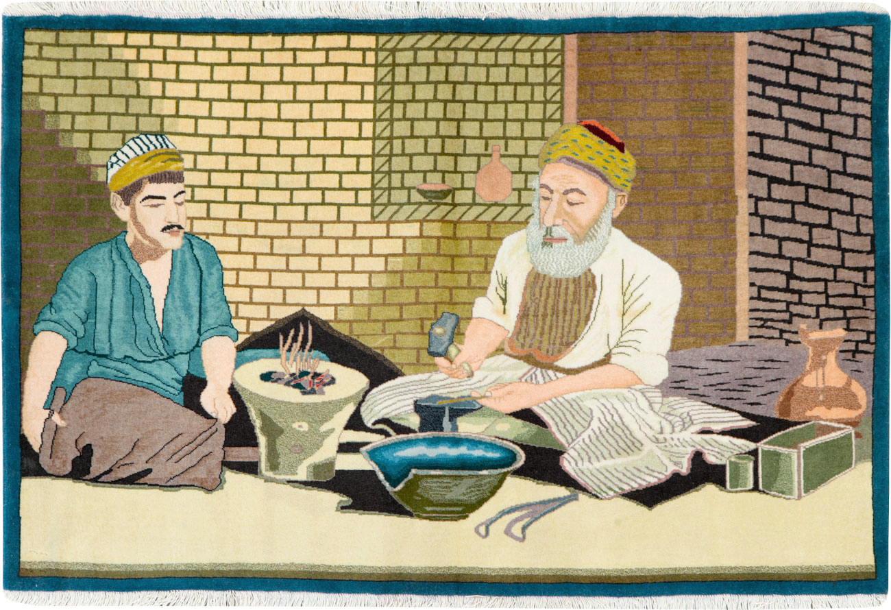 Vintage Persian Tabiz Pictorial Rug, No.26693 - Gss