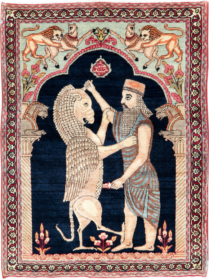 Antique Persian Lavar Kerman Pictorial Rug, No.26695 - Gss