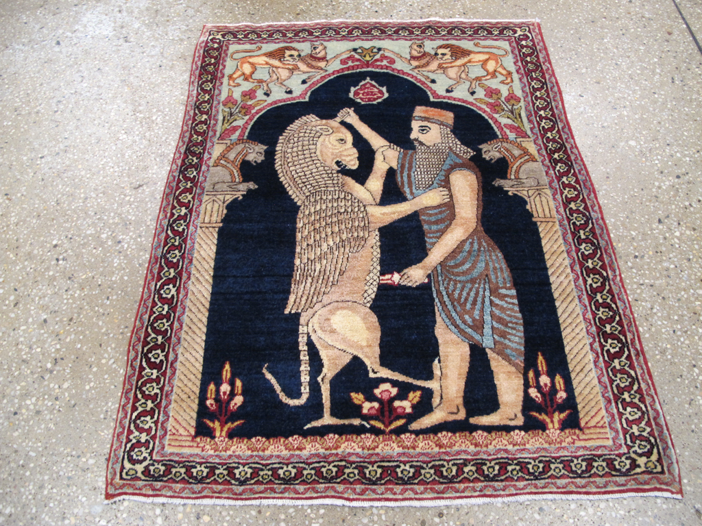 Antique Persian Lavar Kerman Pictorial Rug, No.26695 - Gss