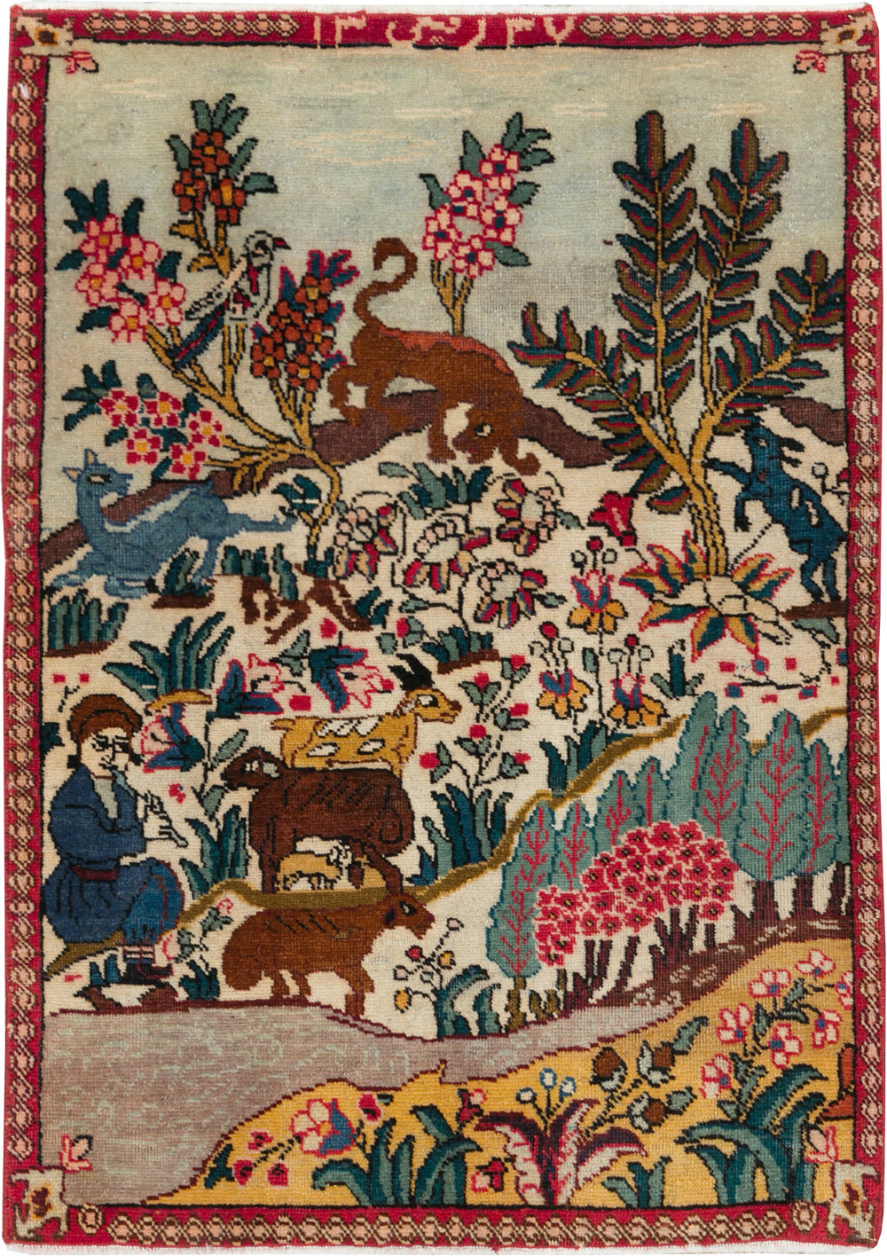 Vintage Persian Tabriz Pictorial Rug, No.26702 - Gss