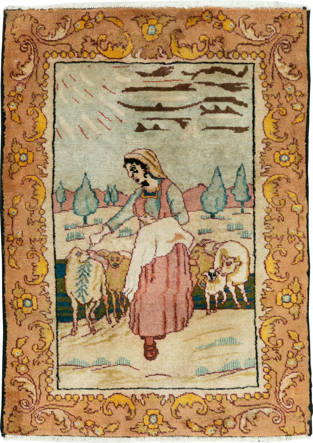 Vintage Persian Tabriz Pictorial Rug, No.26703 - Gss