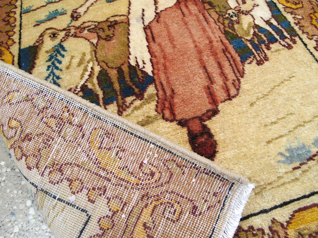 Vintage Persian Tabriz Pictorial Throw Rug, No.26711 - Gss