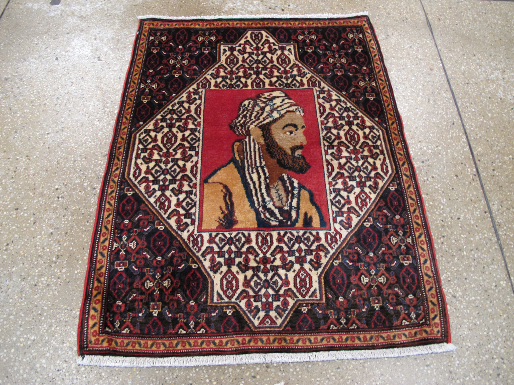 Vintage Persian Senneh Malayer Pictorial Rug, No.26731 - Gss
