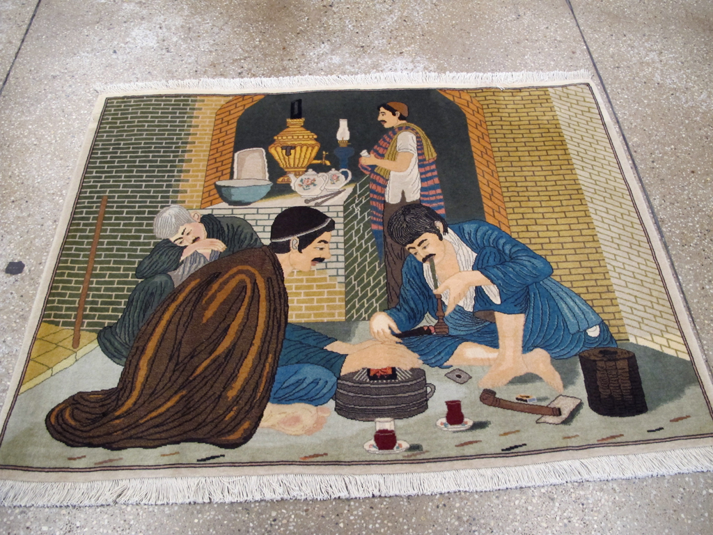 Vintage Persian Tabriz Pictorial Rug, No.26760 - Gss