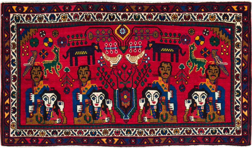 Vintage Persian Hamadan Pictorial Rug (Pair: 1 of 2), No.26790 - Gss