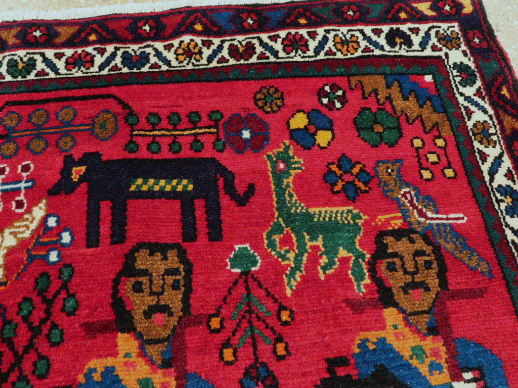 Vintage Persian Hamadan Pictorial Rug (Pair: 1 of 2), No.26790 - Gss