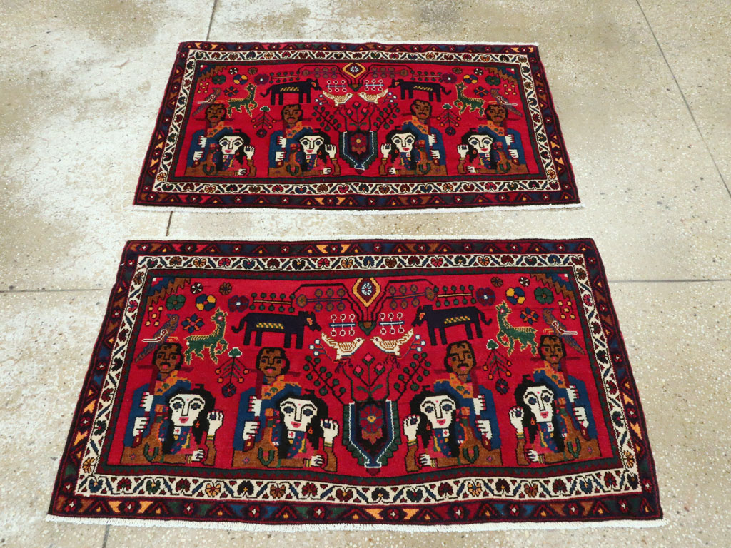 Vintage Persian Hamadan Pictorial Rug (Pair: 1 of 2), No.26790 - Gss
