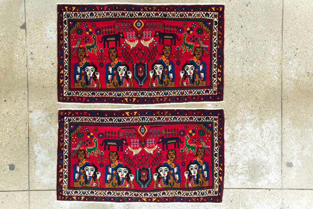 Vintage Persian Hamadan Pictorial Rug (Pair: 1 of 2), No.26790 - Gss