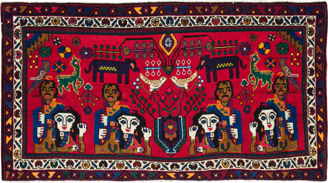 Vintage Persian Hamadan Pictorial Rug (Pair: 2 of 2), No.26791 - Gss