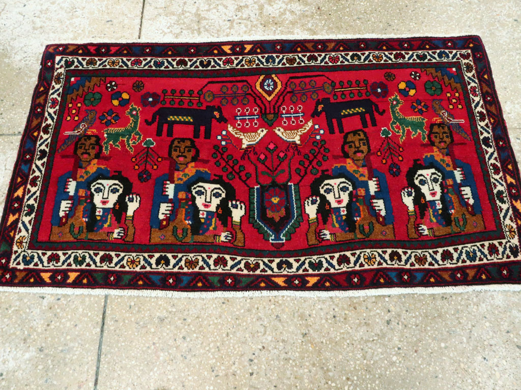 Vintage Persian Hamadan Pictorial Rug (Pair: 2 of 2), No.26791 - Gss