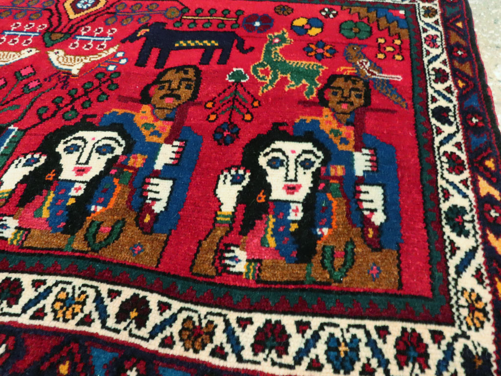 Vintage Persian Hamadan Pictorial Rug (Pair: 2 of 2), No.26791 - Gss