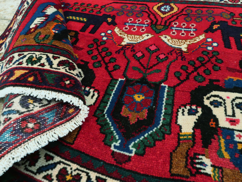 Vintage Persian Hamadan Pictorial Rug (Pair: 2 of 2), No.26791 - Gss