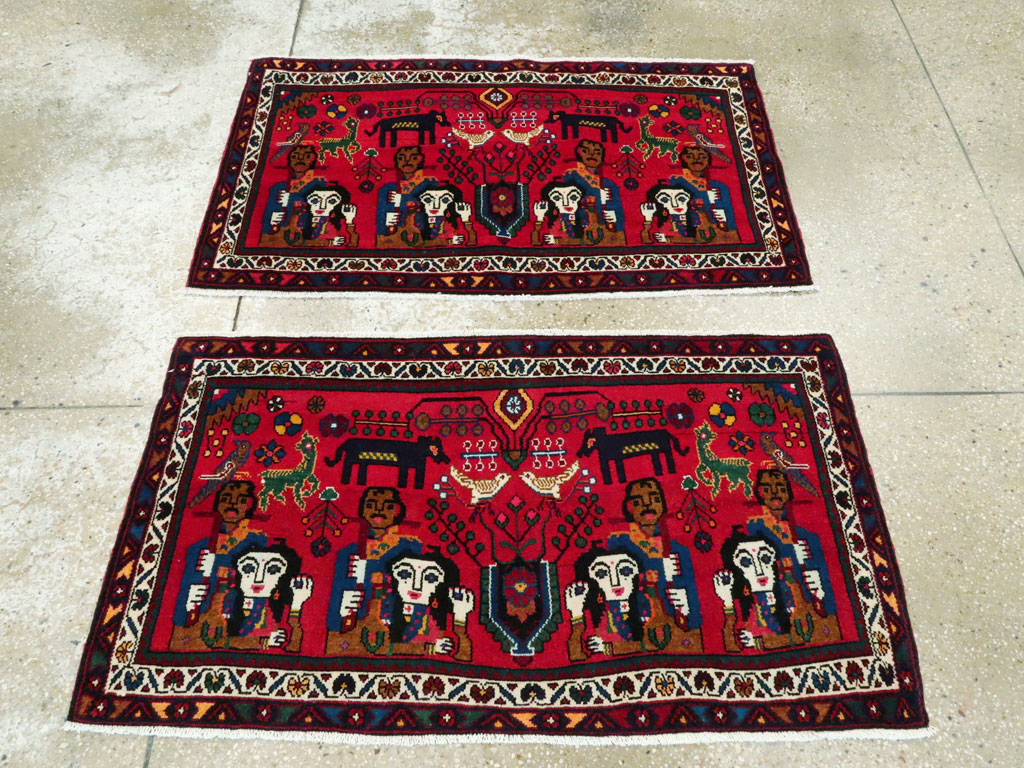 Vintage Persian Hamadan Pictorial Rug (Pair: 2 of 2), No.26791 - Gss