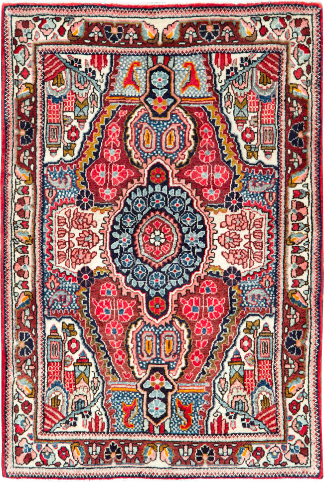Vintage Persian Sarouk Throw Rug (Pair: 2 of 2), No.26793 - Gss