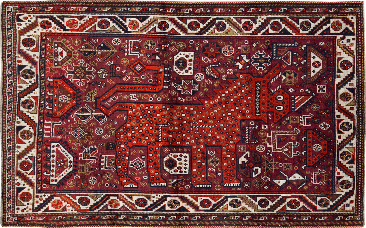 Vintage Pictorial Qashqai Rug, No.26794 - Gss