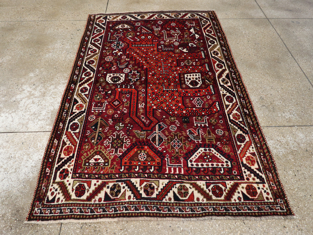Vintage Pictorial Qashqai Rug, No.26794 - Gss