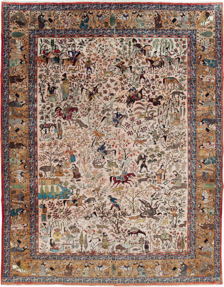 Vintage Persian Tabriz Pictorial Carpet, No.26816 - Gss