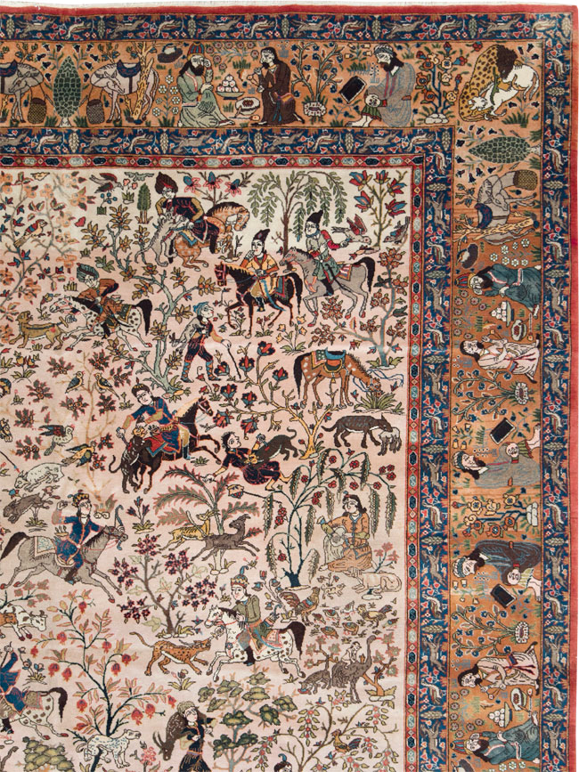 Vintage Persian Tabriz Pictorial Carpet, No.26816 - Gss