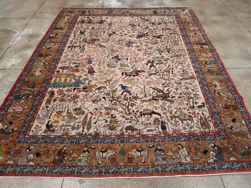 Vintage Persian Tabriz Pictorial Carpet, No.26816 - Gss