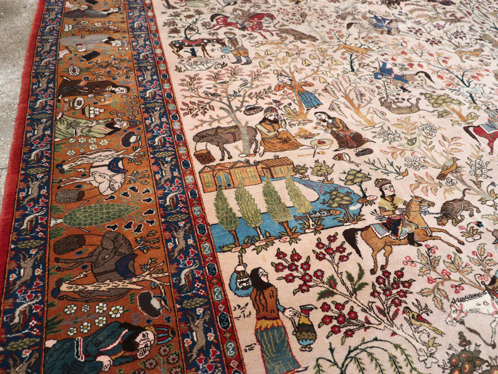 Vintage Persian Tabriz Pictorial Carpet, No.26816 - Gss