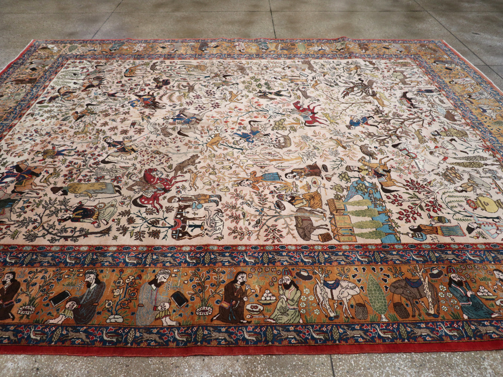 Vintage Persian Tabriz Pictorial Carpet, No.26816 - Gss