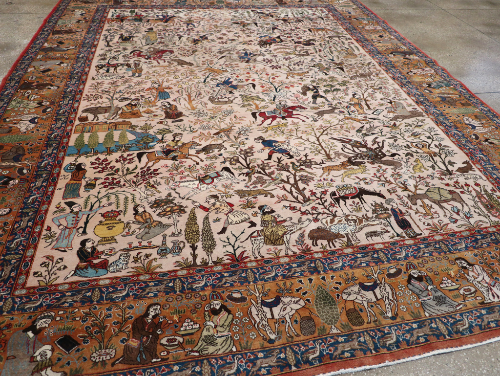 Vintage Persian Tabriz Pictorial Carpet, No.26816 - Gss