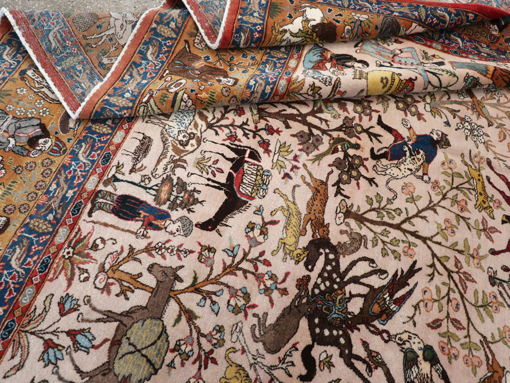 Vintage Persian Tabriz Pictorial Carpet, No.26816 - Gss