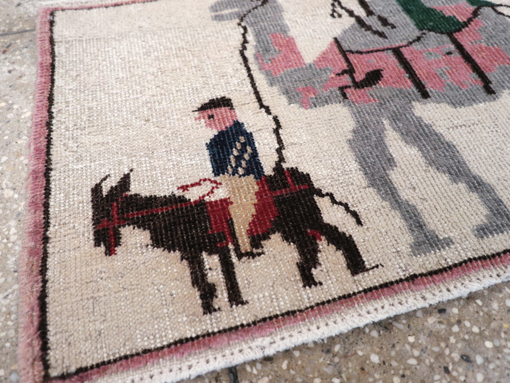 Vintage Turkish Pictorial Throw Rug, No.26817 - Gss