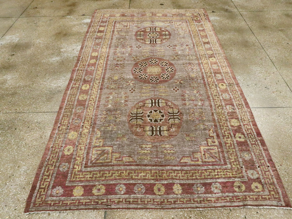 Antique East Turkestan Khotan Accent Rug, No.26818 - Gss