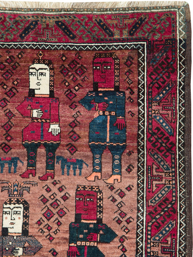 Vintage Persian Pictorial Baluch Rug, No.26841 - Gss
