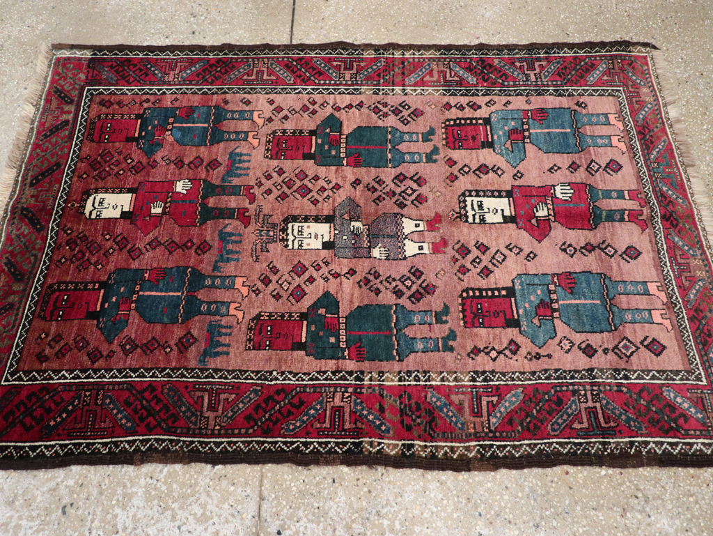 Vintage Persian Pictorial Baluch Rug, No.26841 - Gss